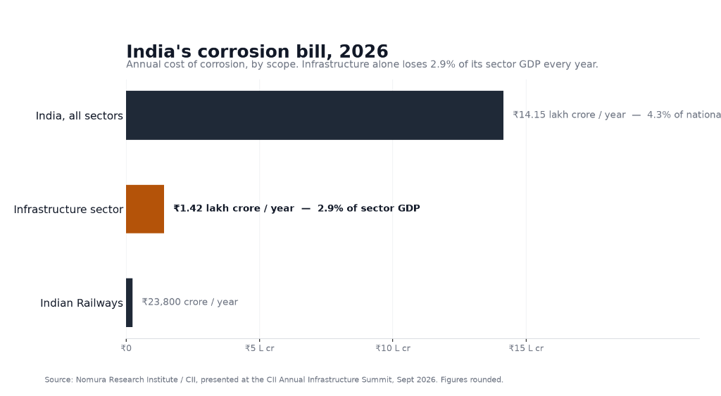 Horizontal bar chart comparing India's annual corrosion cost