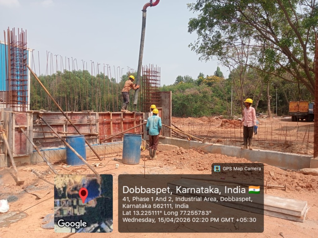Dobbaspet Site GPS Map Camera photo of 12-inch RC Wall shuttering and concrete pouring