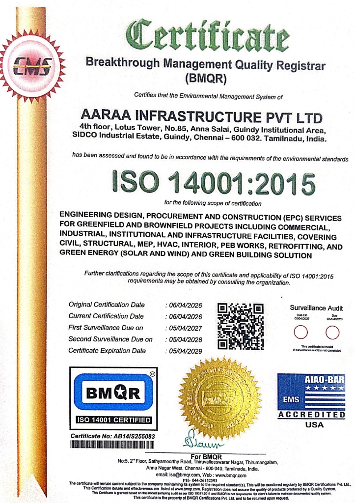 ISO 14001:2015 Environmental Management System Certificate - AARAA Infrastructure