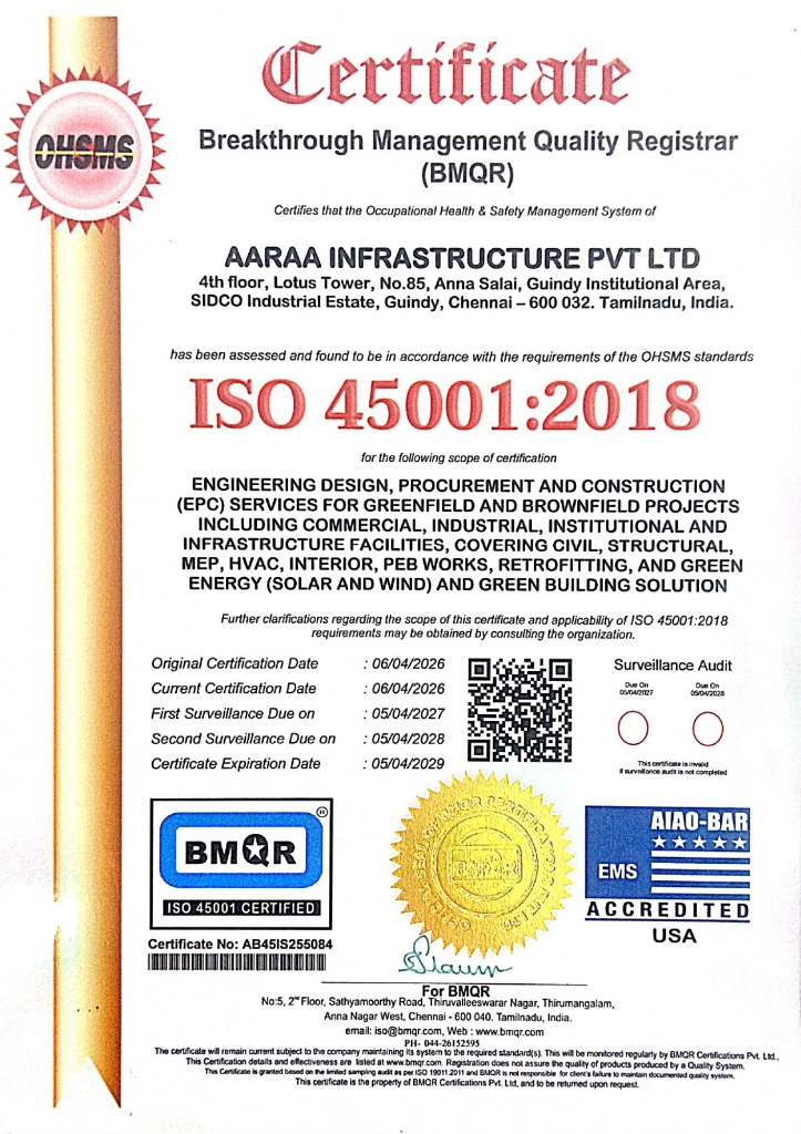 ISO 45001:2018 Occupational Health & Safety Certificate - AARAA Infrastructure